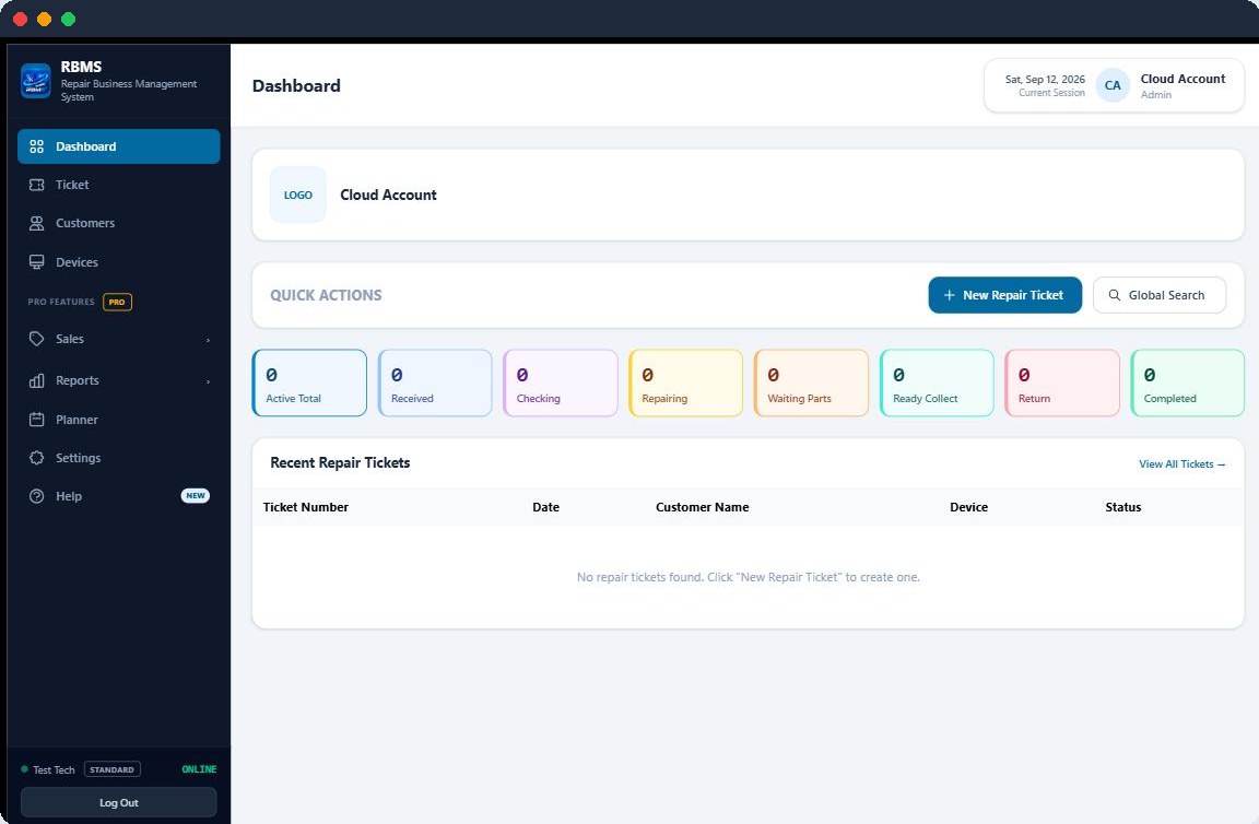 Papan pemuka (Dashboard) RBMS menunjukkan status tiket pembaikan